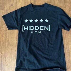 Hidden Gym Mens Graphic T-Shirt Black White Logo Stars Short Sleeve Crew Neck